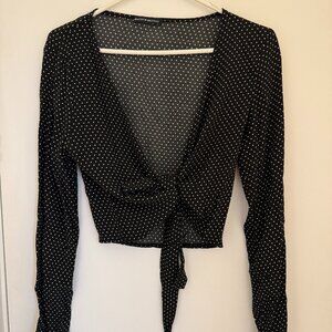 Brandy Melville Tie Front Polka Dot Top